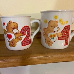 Vintage Care Bears Number 2 & 4 White Ceramic collectable Mugs